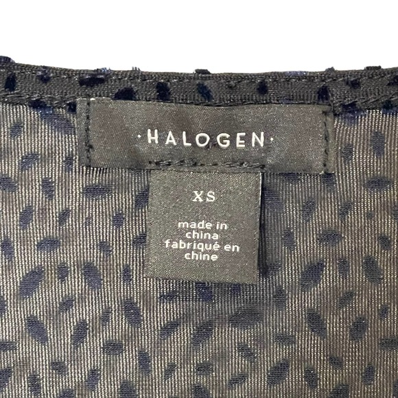 Halogen Women Size XS Flocked Oval Blue Peplum Sleeveless Top Deep V-Neck NWT - Picture 6 of 8